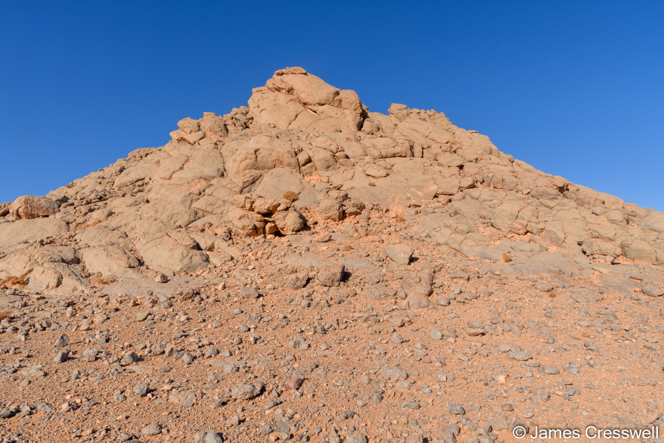 The mud-mound of Guelb el Mharch. This is a 45m rocky peak that was once a submarine mud volcano formed by hydrothermal vents.